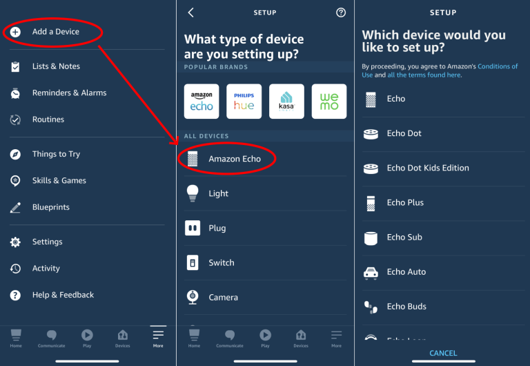 добавяне на amazon echo в Alexa app