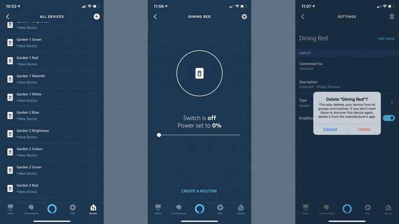 изтриване на смарт устройства от Alexa