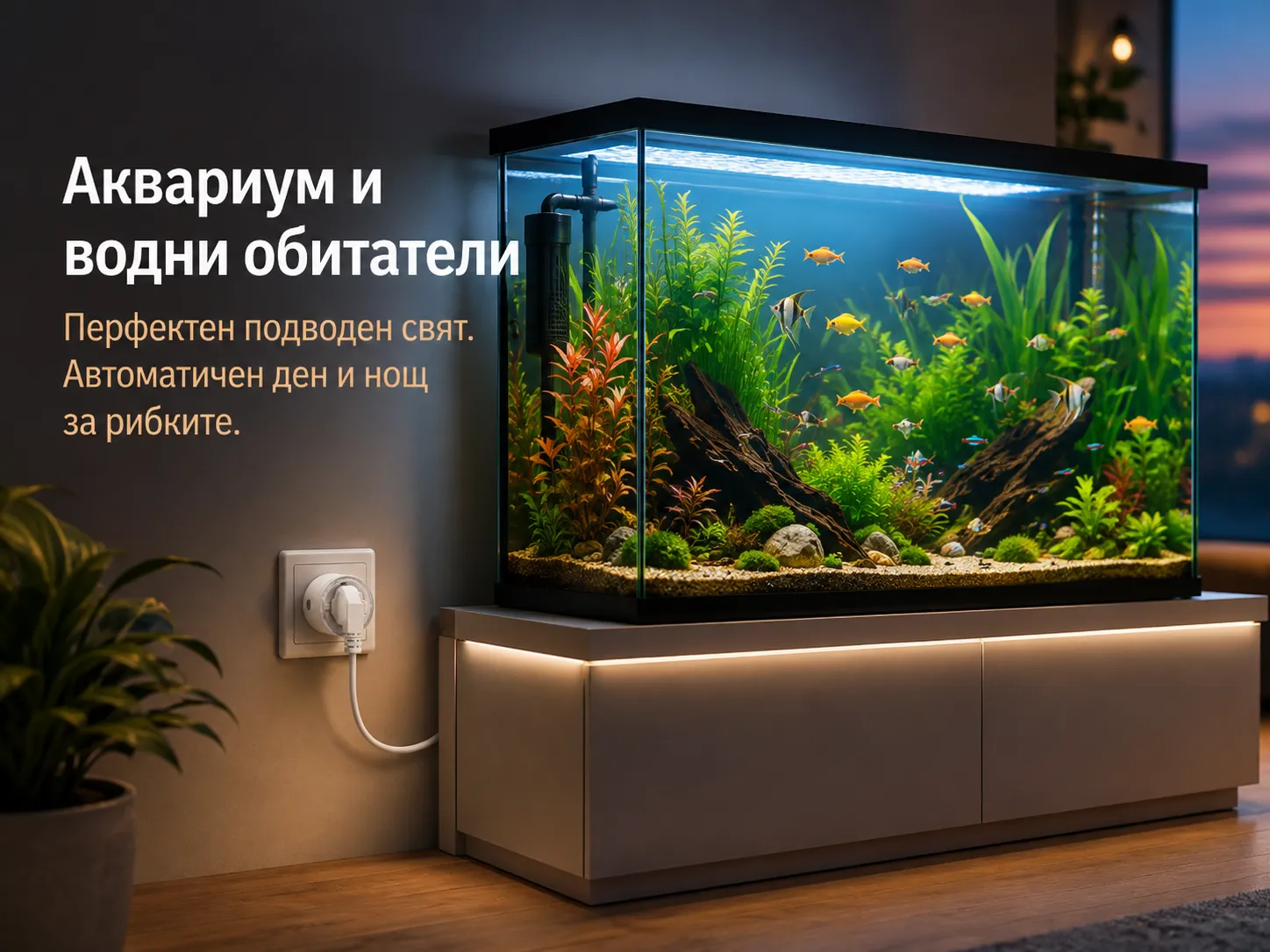 контрол на осветлението на аквариум със смарт контакт