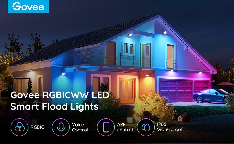 осветяване на къща с цветни прожектори govee