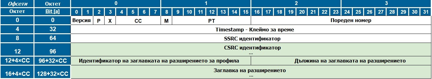 структура на RTP пакет данни