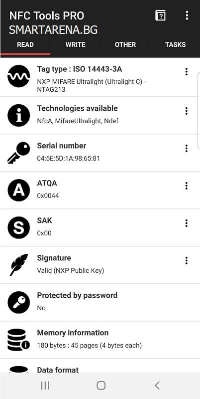 прочетен NFC tag в nfc tools