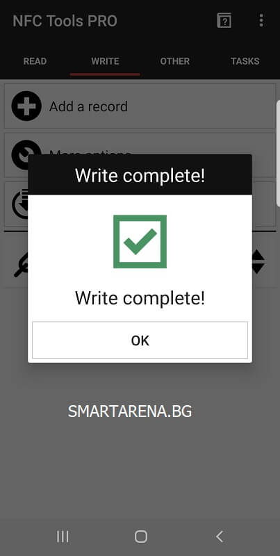 успешен запис върху nfc таг nfc tools