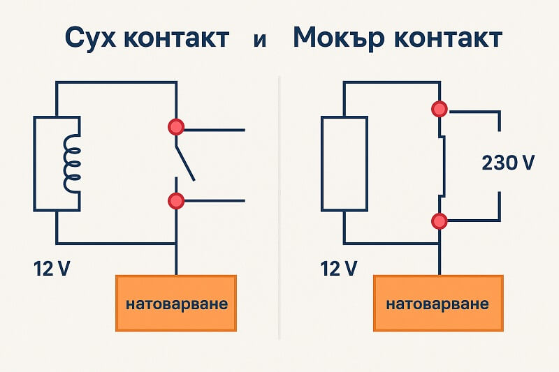 схема на сух контакт и мокър контакт