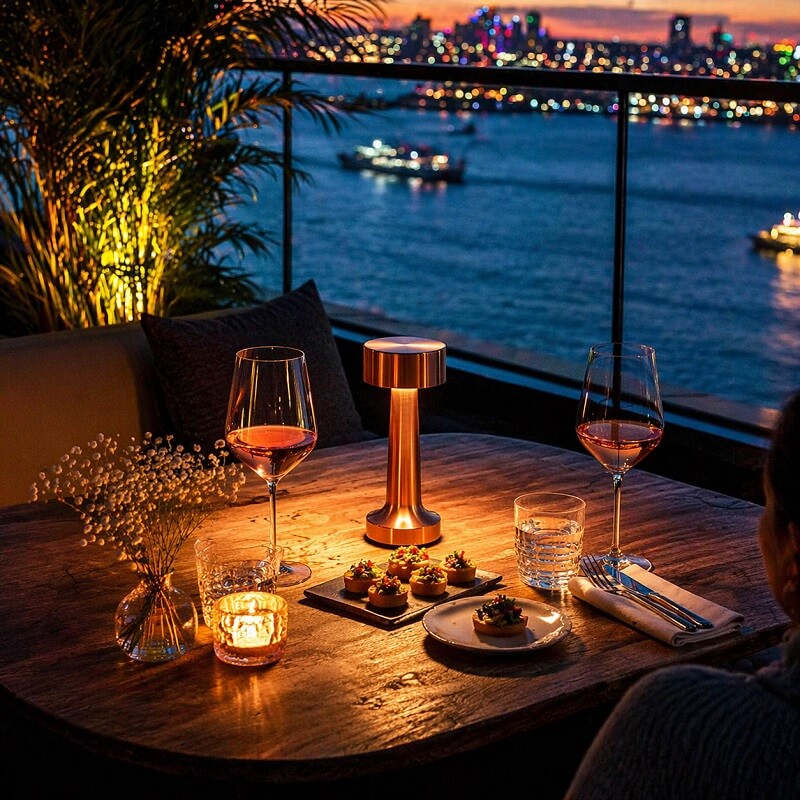 настолна лампа в розово злато