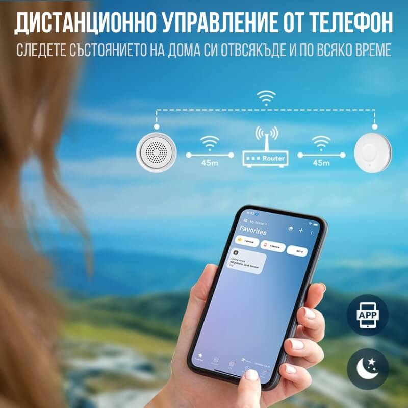 контрол от телефон на сензор за наводнение