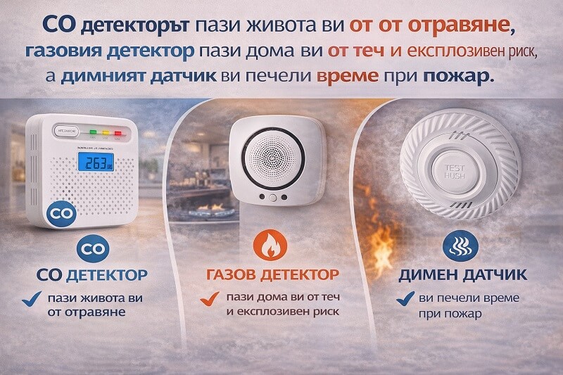 защита на детекторите за CO, дим и газ