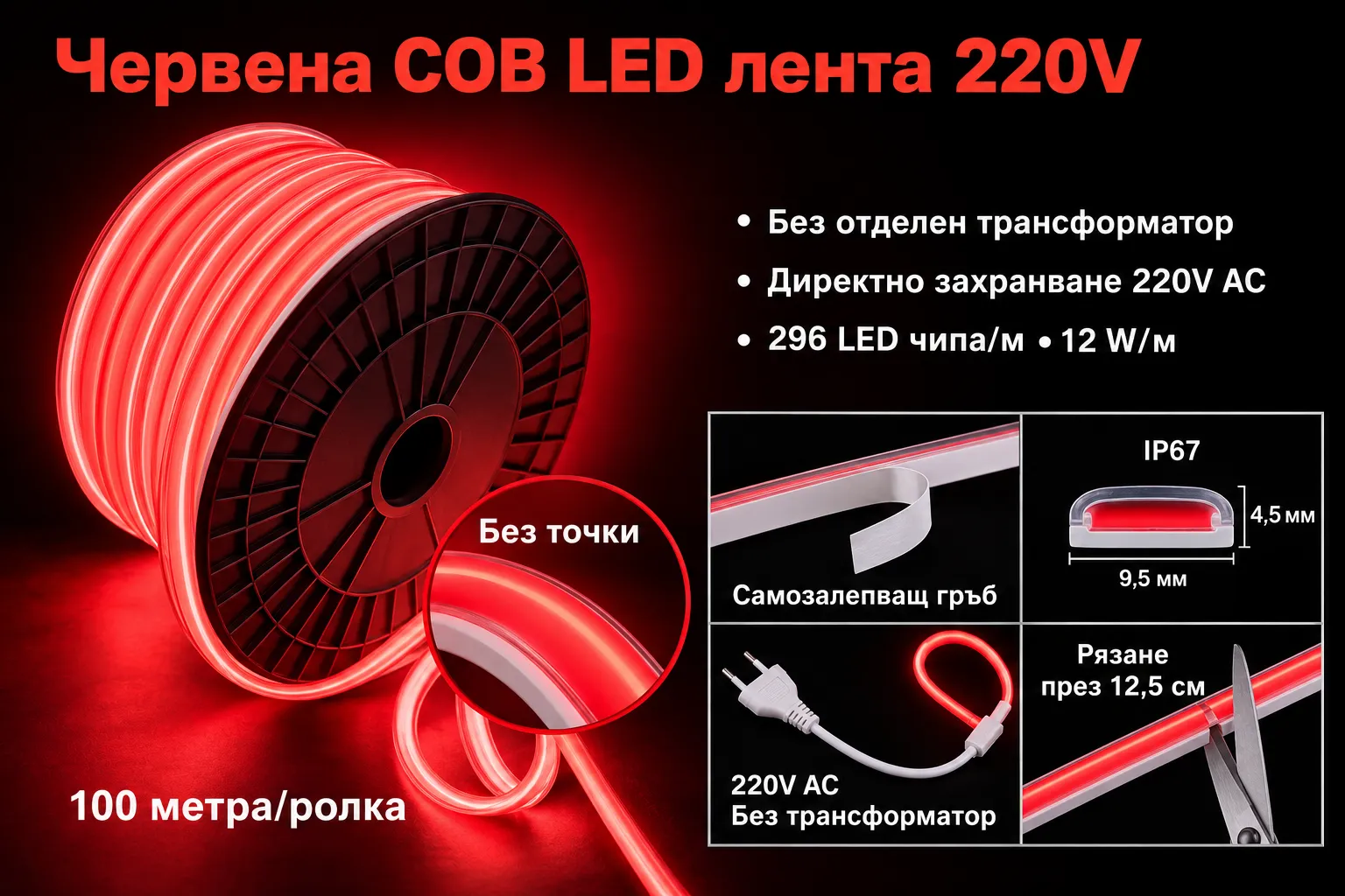 червена COB led лента водозащита