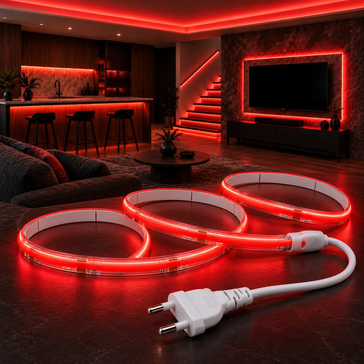 COB led лента червена с щепсел за вътрешна употреба