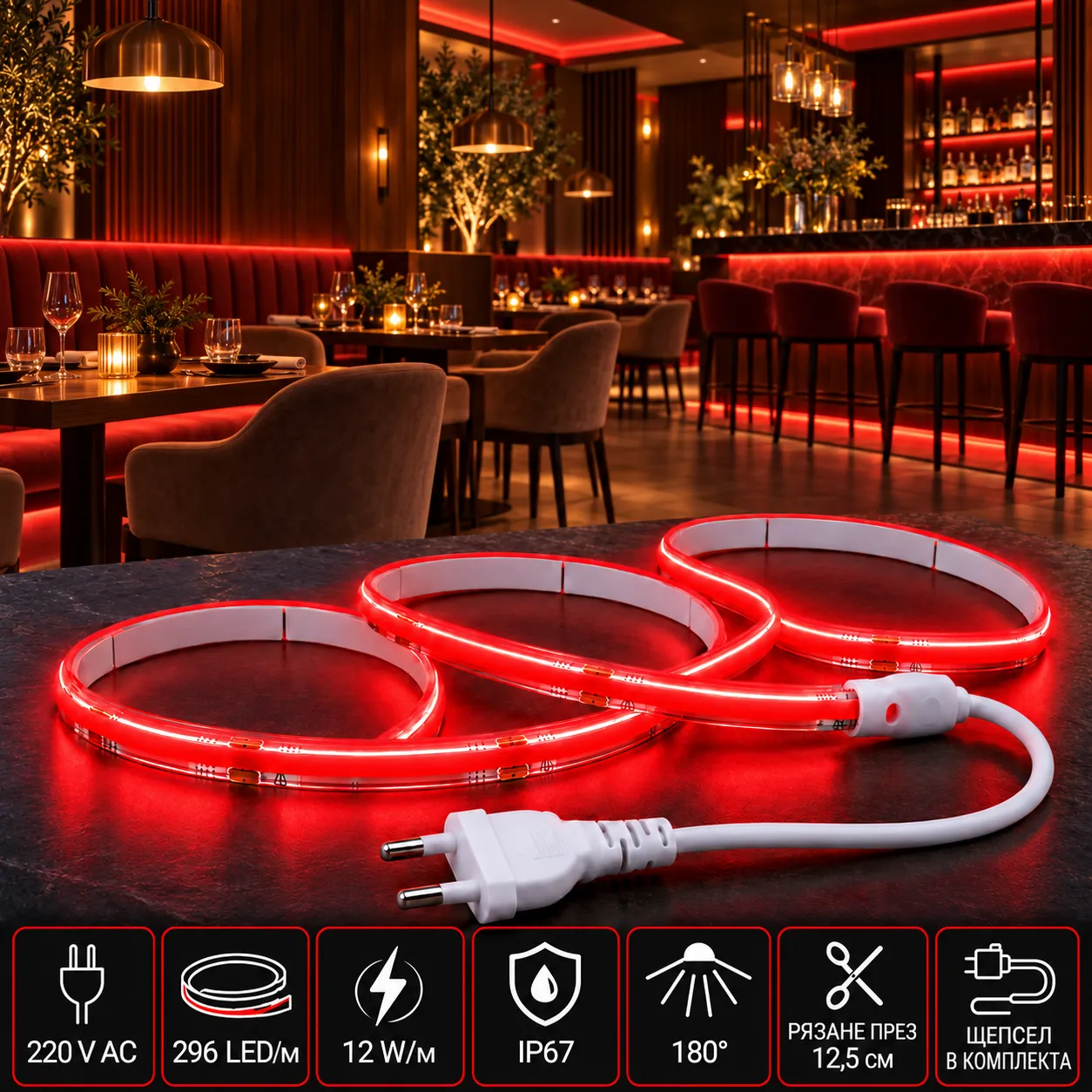 червена COB led лента за ресторант и заведение