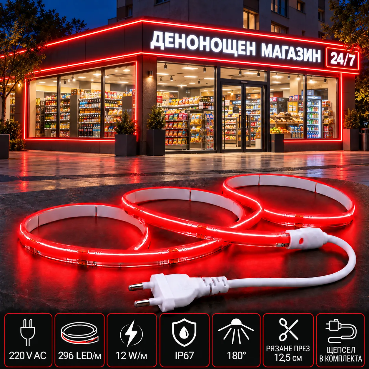 COB led лента червена за магазин